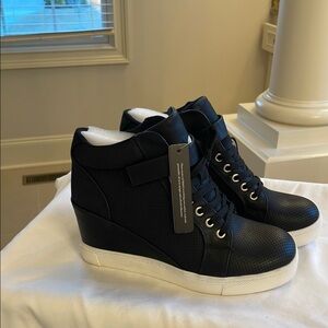 NWT Stylish Black Wedge Sneakers